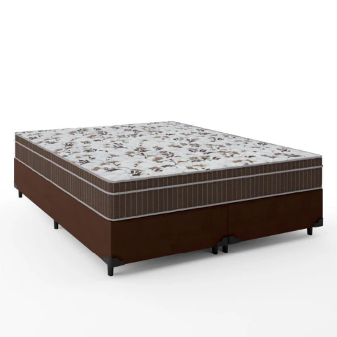 Cama Box Casal Queen Colchão Espuma Orthoface Polar 158x198x63cm Marrom - Suporta Até 120kg Por Pess
