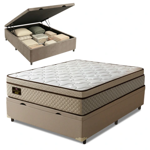 Cama Box Baú Colchão Casal Gazin Inglaterra Premium Molas Ensacadas e Euro Pillow 138x188x73cm