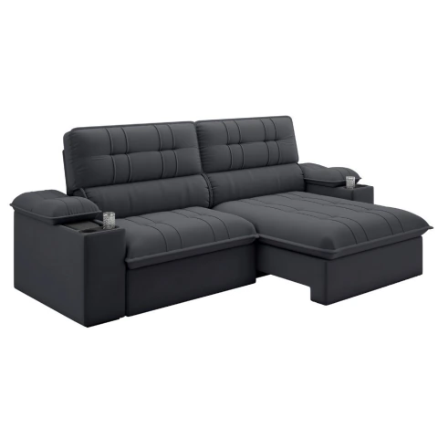 Sofá Retrátil e Reclinável 3 Lugares 2,10m c/ Porta Copos Slim Stanley