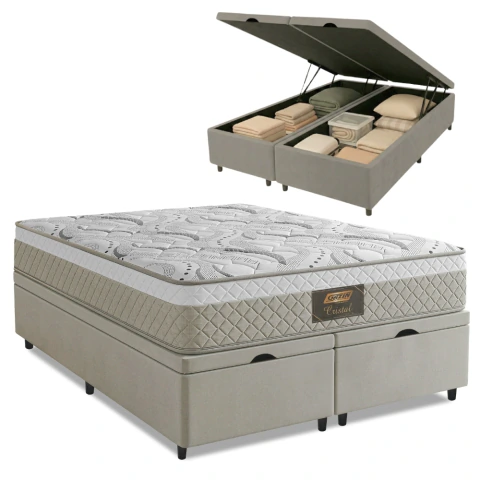 Cama Box Baú Casal Queen Cristal Molas Ensacadas 158x198x64cm Gazin