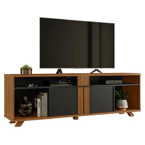 Rack Bancada para TV até 70 Polegadas 1,80m NT 1320 Preto / Freijó