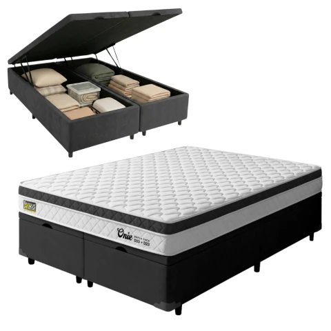Cama Box Baú Queen Espuma Ortopédica Onix D33 158x198x61cm Hellen - Suporta até 120 kg por pessoa