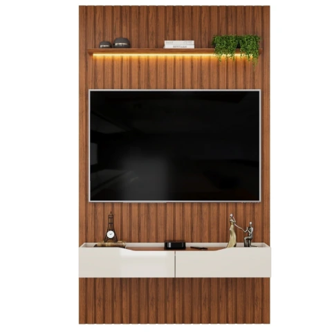 Painel Para Tv Até 55 Polegadas 1,43m Ripado Autêntico Com Led Montreal Com Nicho Efraín