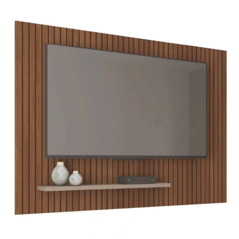 Painel para TV até 75 Polegadas 1,80m Ripado com Prateleira França Fendi / Havana Caemmum