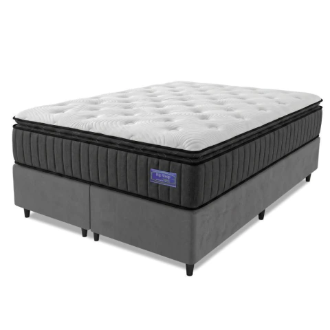 Cama Box Queen Colchão Ortopédico Titã Molas Ensacadas Pillow Top 158x198x72cm Hip Sleep