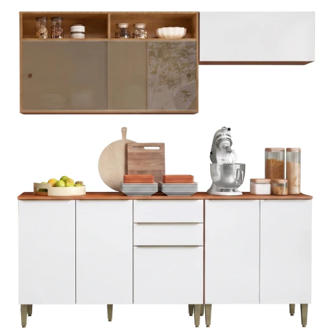 Armário de Cozinha Completa 8 Portas 2 Gavetas 100% MDF Reflecta Clara