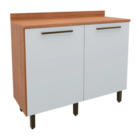 Balcão Gabinete de Cozinha 2 Portas Com Tampo 1,20m Grécia Madeirado/Off White