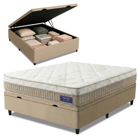 Cama Box Baú Colchão Casal Molas Ensacadas Euro In Natural Confort 138x188x66cm Apolo