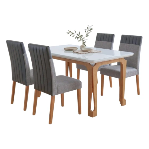 Conjunto Sala de Jantar Mesa 1,20m com Vidro Nadine 4 Cadeiras Montreal