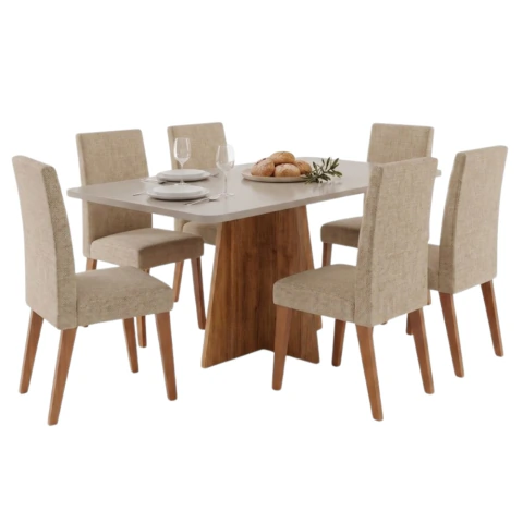 Conjunto Sala de Jantar Mesa 1,60m Moove 6 Cadeiras Milano