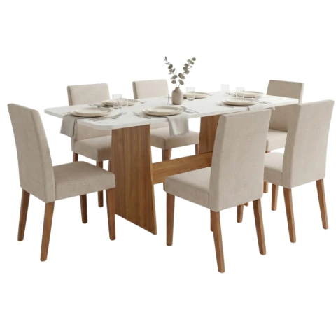 Conjunto Sala de Jantar Mesa 1,60m Maira 6 Cadeiras Milano