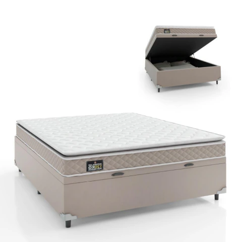 Cama Box Baú Casal Colchão D33 Pillow Top Millenium 138x188x57cm Bege - Suporta até 120kg por Pessoa