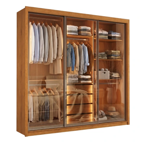 Guarda Roupas Casal 3 Portas de Correr Reflecta com Led 4 Gavetas Eva