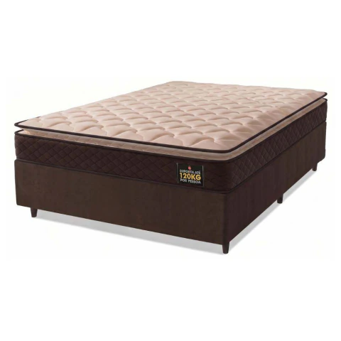 Cama Box Casal Queen Colchão Espuma D33 Pillow Top Millenium 158x198x57cm Suede Marrom Hellen