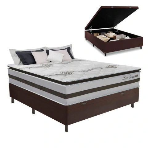 Cama Box Baú Casal 1,38m Colchão Molas Ensacadas 30cm Love Story 138x188x71cm
