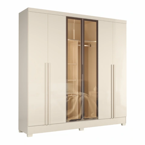 Guarda Roupas Casal 6 Portas Reflecta com Led 4 Gavetas Mavie