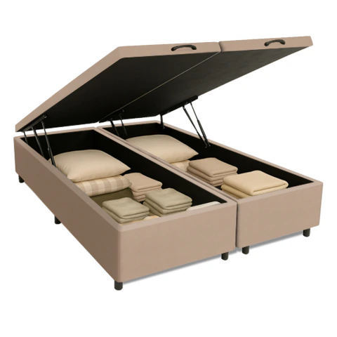 Cama Box Com Baú King 1,93m Prince Suede Bege