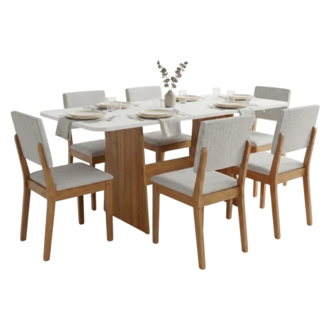 Conjunto Sala de Jantar Mesa 1,60m Maira 6 Cadeiras Linda