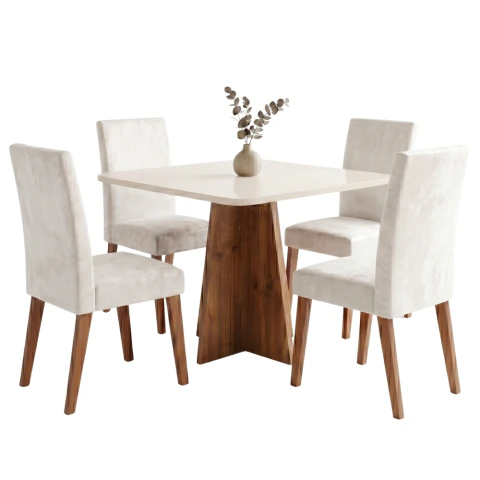 Conjunto Sala de Jantar Mesa Quadrada 0,90m Moove 4 Cadeiras Milano