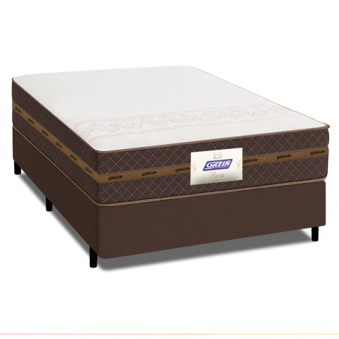 Cama Box Casal Colchão Molas Flora Marrom / Branco 138x188x60cm