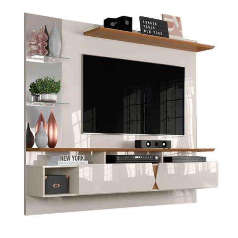 Painel para TV Intense Lukaliam Off White / Damasco
