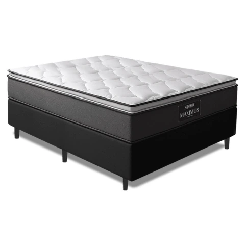 Cama Box Casal Colchão Gazin Molas Ensacadas Pillow Maximus Cinza/Preto 138x188x62cm