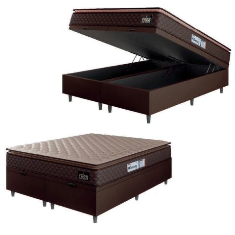 Cama Box Baú Casal Queen Colchão Espuma D33 Pillow Top Millenium 158x198x60cm Suede Marrom Hellen