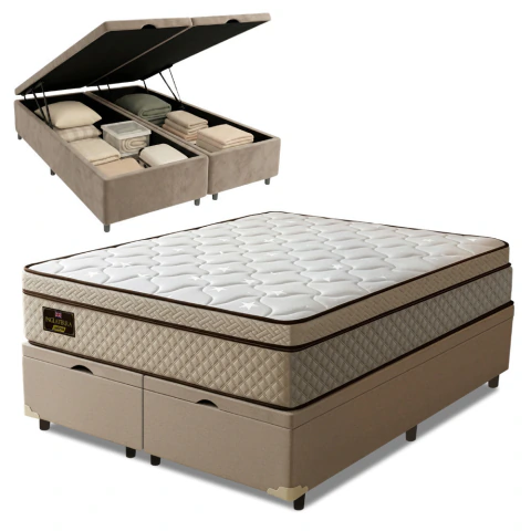 Cama Box Baú Colchão Queen Gazin Inglaterra Premium Molas Ensacadas e Euro Pillow 158x198x73cm