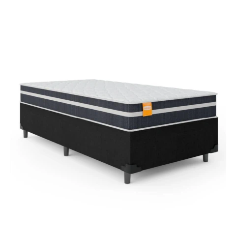 Cama Box Solteiro Colchão Molas Qatar 88x188x60cm Branco / Preto - Suporta até 200Kg