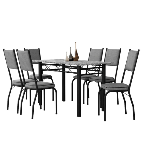 Conjunto Sala De Jantar Mesa Tampo Granito 1,40m Com 6 Cadeiras Diana Artefamol
