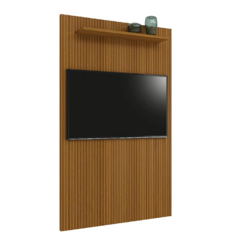 Painel Para Tv Até 55 Polegadas Ripado Impressão 3D Egeo Com Prateleira 1,35m Cedro Edn