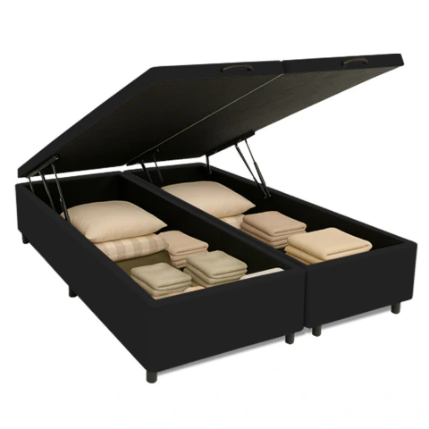 Cama Box Com Baú King 1,93m Prince Suede Preto