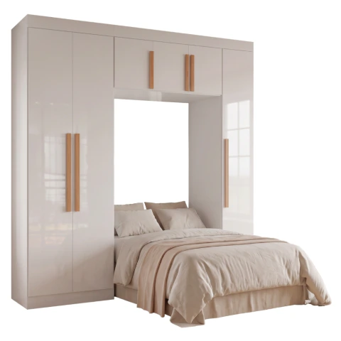 Guarda Roupas Modulado Closet Quarto Completo 6 Portas com Espaço para Cama Solteiro 0,88m Madrid