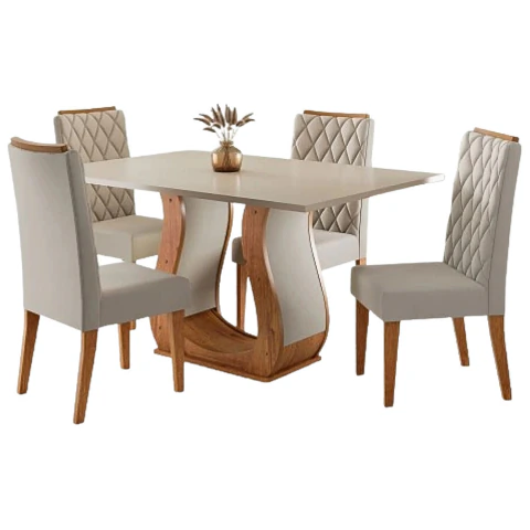Conjunto de Mesa Sala de Jantar 1,20m 4 Cadeiras Veneto Veludo Viero
