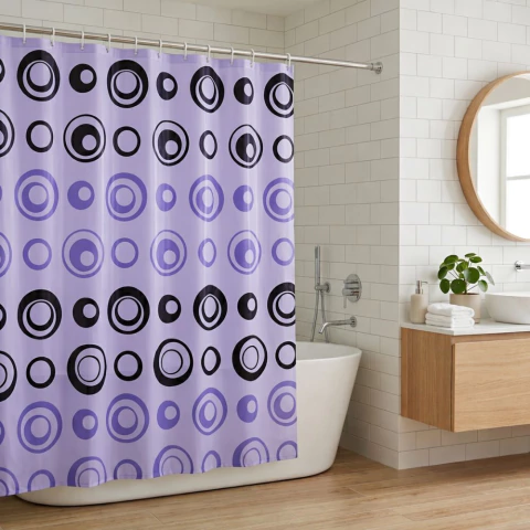 Cortina de baño con protector y ganchos VIOLETA - comprar online