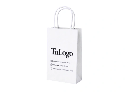Bolsa De Papel Kraf Blanco Marron con Logo Y con Manija | Tamaño: 12x19x6cm | Modelo: KP1 | Cantidad: 300 unidades