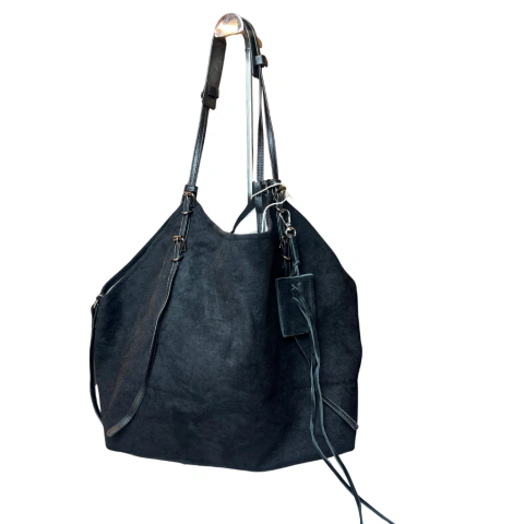 Cartera Tote Bag de Gamuza Negra con Doble Manija y Neceser de Regalo