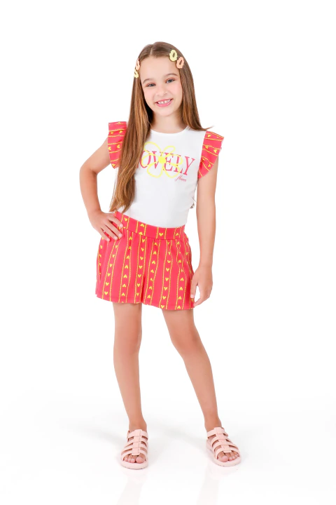 CONJUNTO BLUSA BABADOS E SHORTS TINKBINK ESTAMPA LOVELY