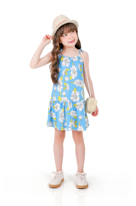 VESTIDO COM ALÇA TINKBINK FULLPRINT FLORAL/CORAÇÃO
