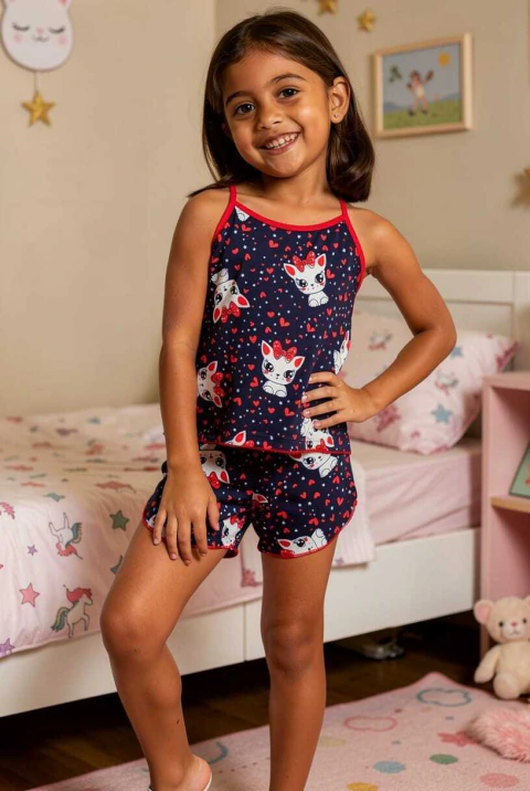 Kitcom 3 conjuntinhos babydoll infantil estampado com 2 peças