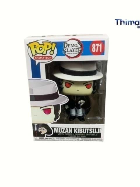 Figura Funko Pop de vinilo de Muzan Kibutsuji de la serie Demon Slayer con sombrero blanco y ojos rojos dentro de su caja original