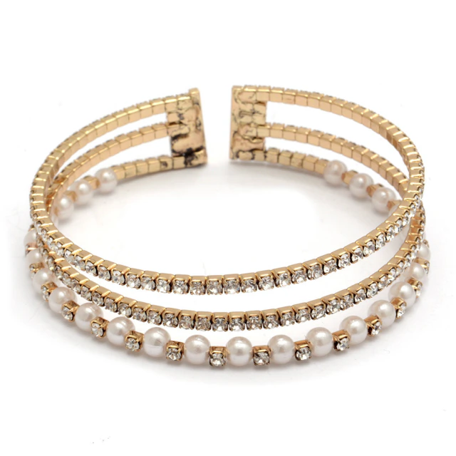 Esclava Dorado Semi Abierta Perlas Con Strass
