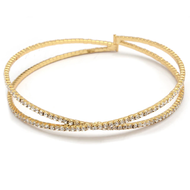 Brazalete Dorado Cruzado Con Strass 7,3Cm