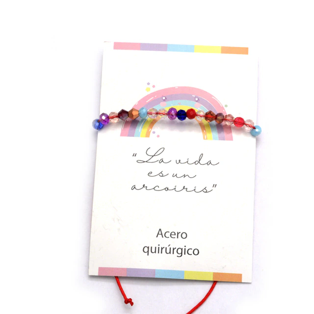 Pulsera Hilo Rojo Y Cristales Multicolor - Regulable