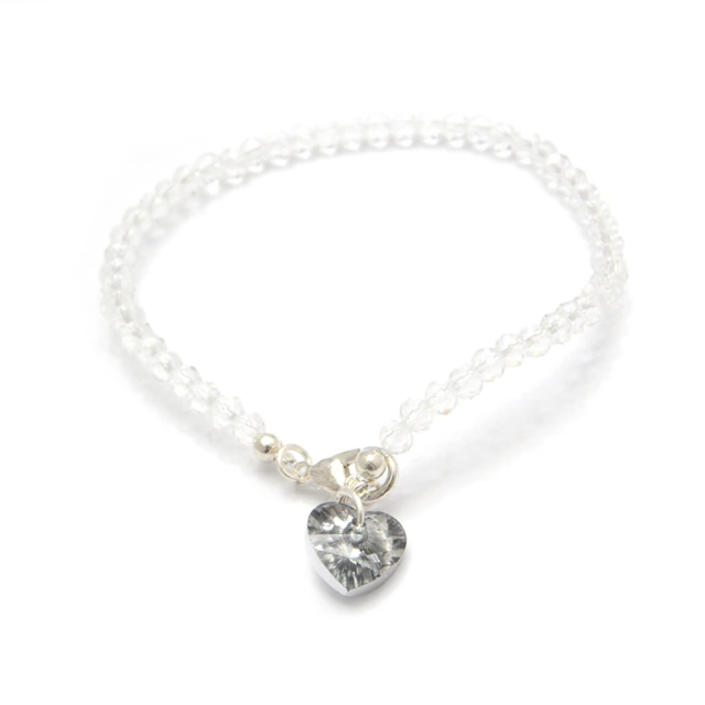 Pulsera Cristal Con Corazón Plateado 18Cm