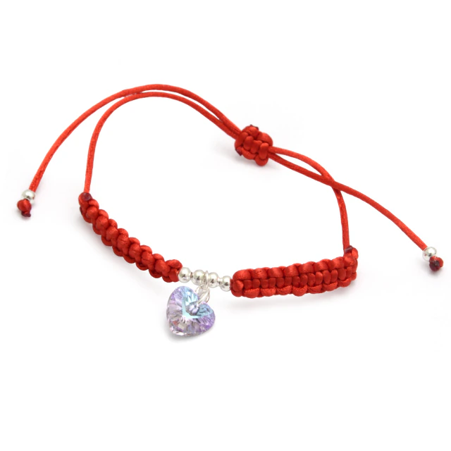 Pulsera Hilo Rojo Con Corazón Lila - Regulable