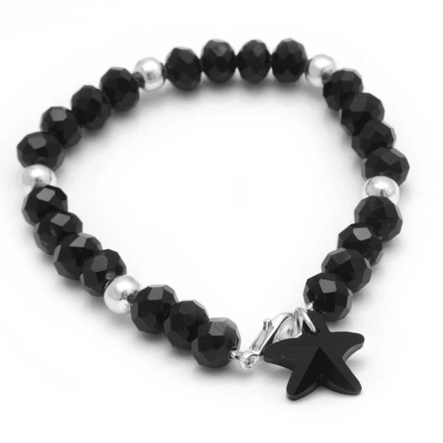 Pulsera Cristal Negro, Bolitas Y Estrella Negro 18Cm