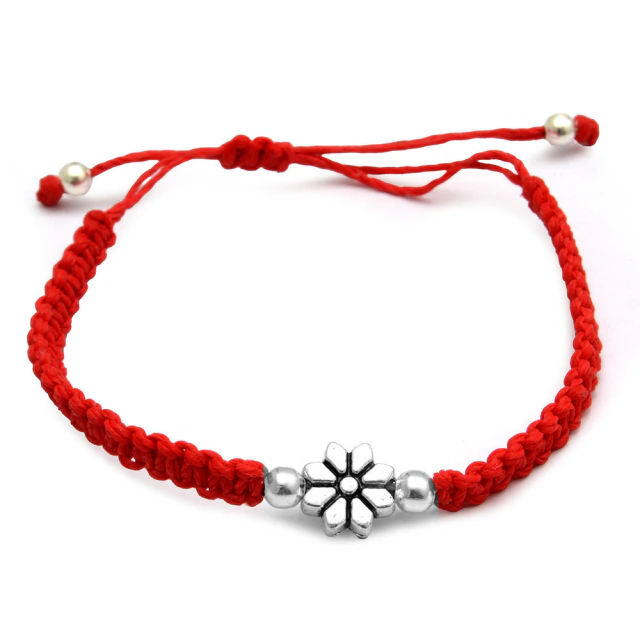 Pulsera Hilo Rojo Con Margarita - Regulable