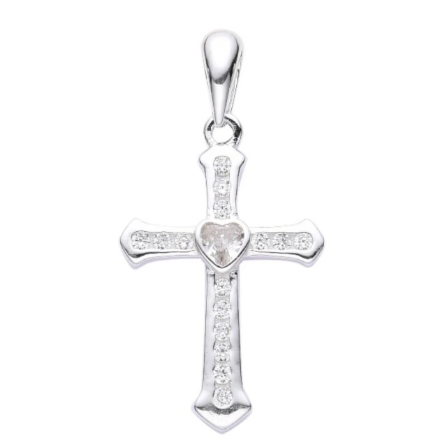 Dije Cruz Corazón Cubic 2Cm