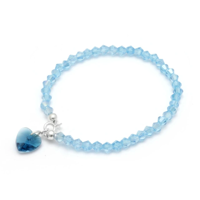 Pulsera Cristal Celeste Con Corazón 18Cm